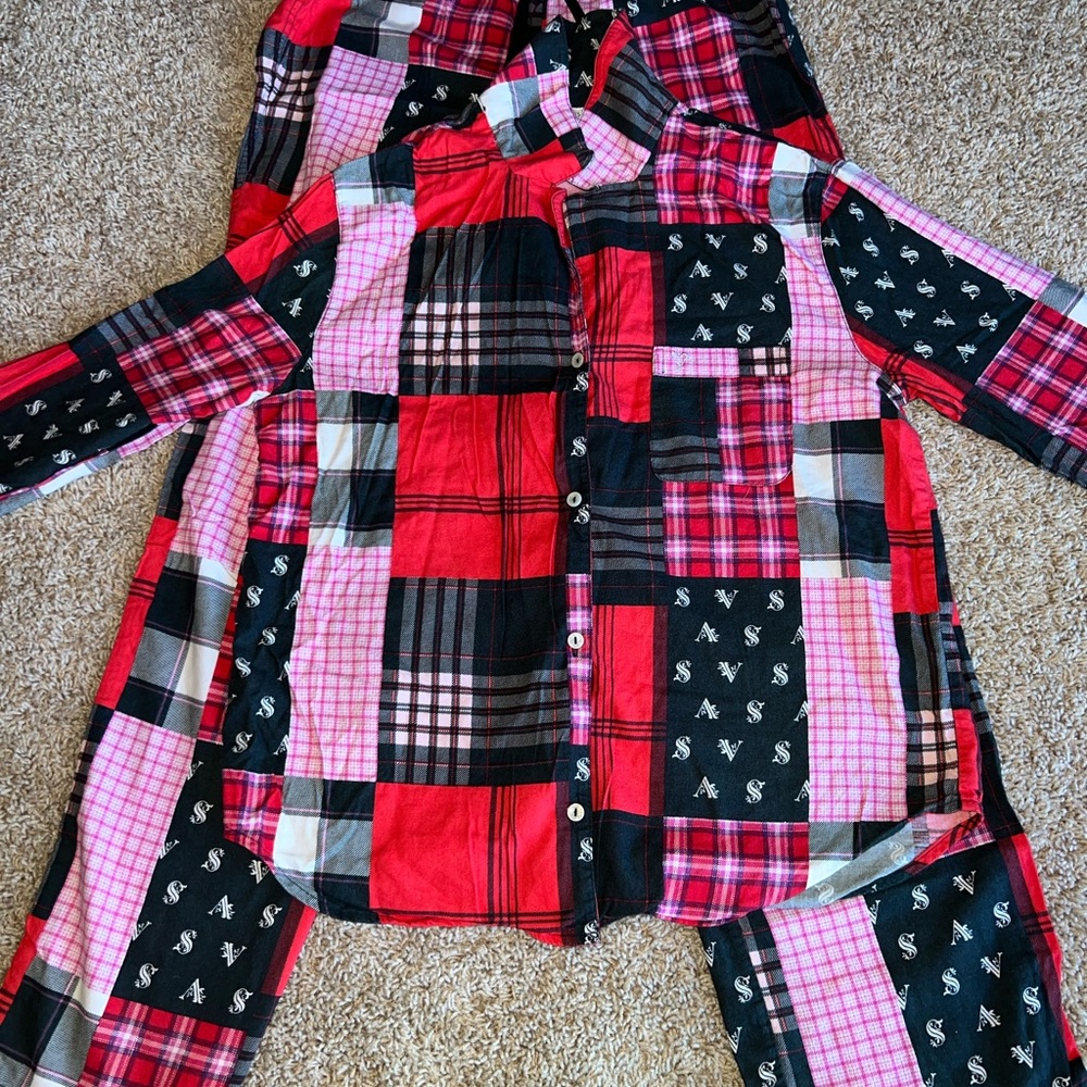Victoria's Secret Plaid Pajama Set - Red, Pink, Black size small